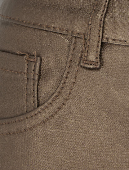 Pantalon slim en simili effet enduit - Bronze - 3