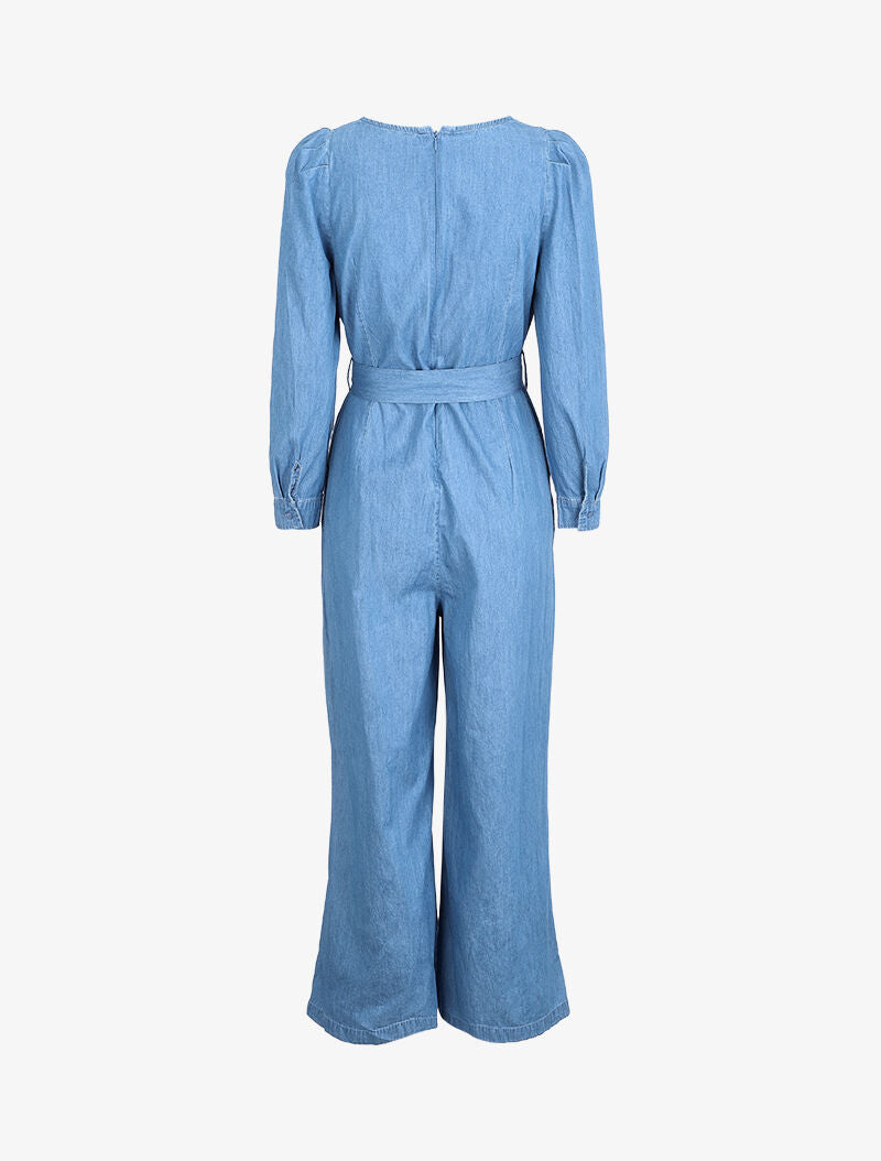 Combinaison en jean coupe flare - Bleu denim - 2