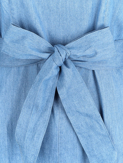 Combinaison en jean coupe flare - Bleu denim - 3