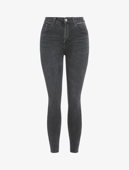 Jean skinny légèrement délavé à taille haute - Gris foncé - 3
