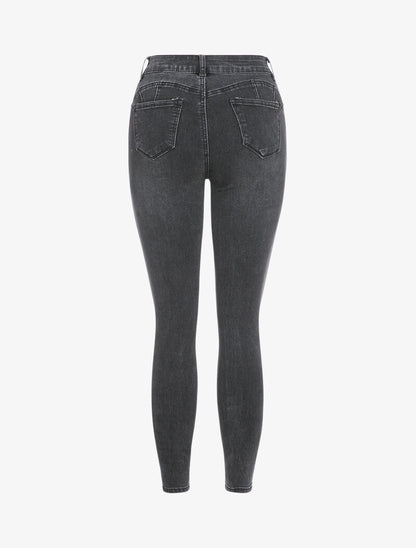 Jean skinny légèrement délavé à taille haute - Gris foncé - 2