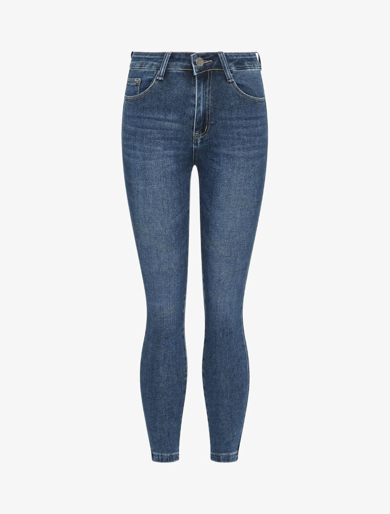 Jean 7/8 délavé coupe skinny - Bleu denim - 1