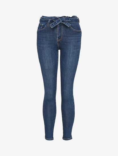 Jean skinny à taille standard ceinturée - Bleu denim - 1