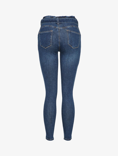 Jean skinny à taille standard ceinturée - Bleu denim - 2