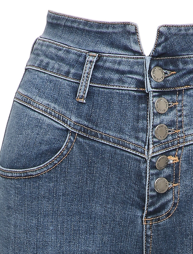 Jean skinny délavé à taille haute boutonnée - Bleu - 4