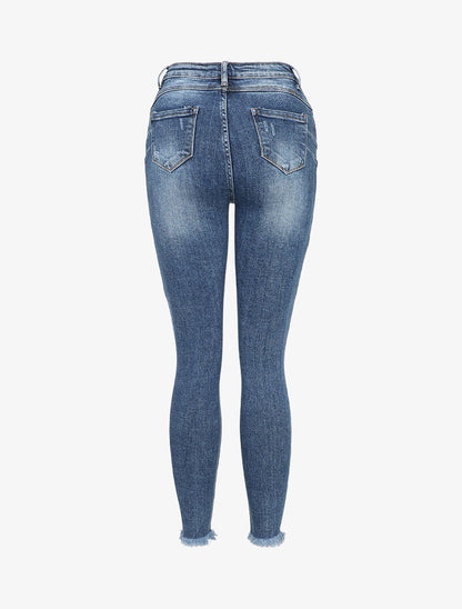 Jean skinny délavé à bords coupe franche - Bleu denim - 2