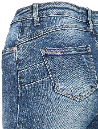 Jean skinny délavé à bords coupe franche - Bleu denim - 3