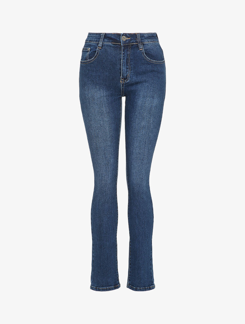 Jean droit à poches strassées - Bleu denim - 1