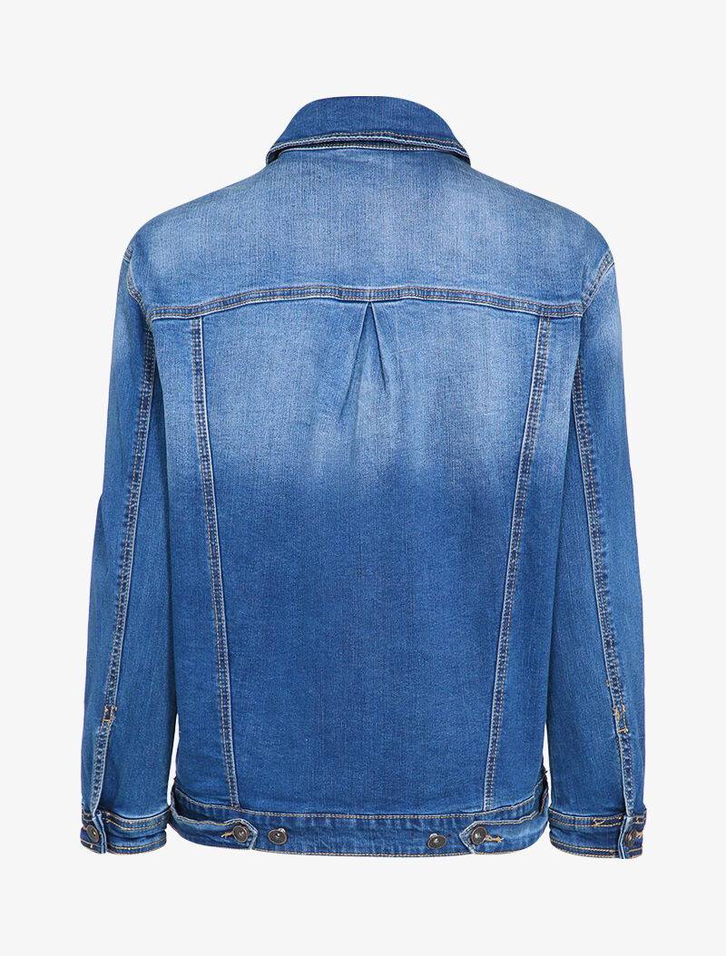 Veste en jean délavée et griffée - Bleu denim - 2