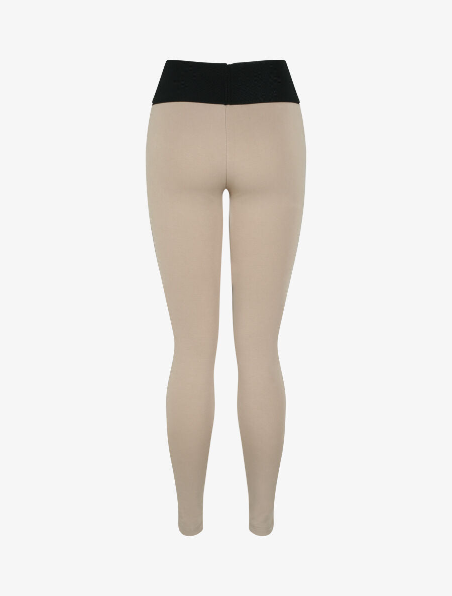 Legging à taille texturée et à petits zips - Beige - 2