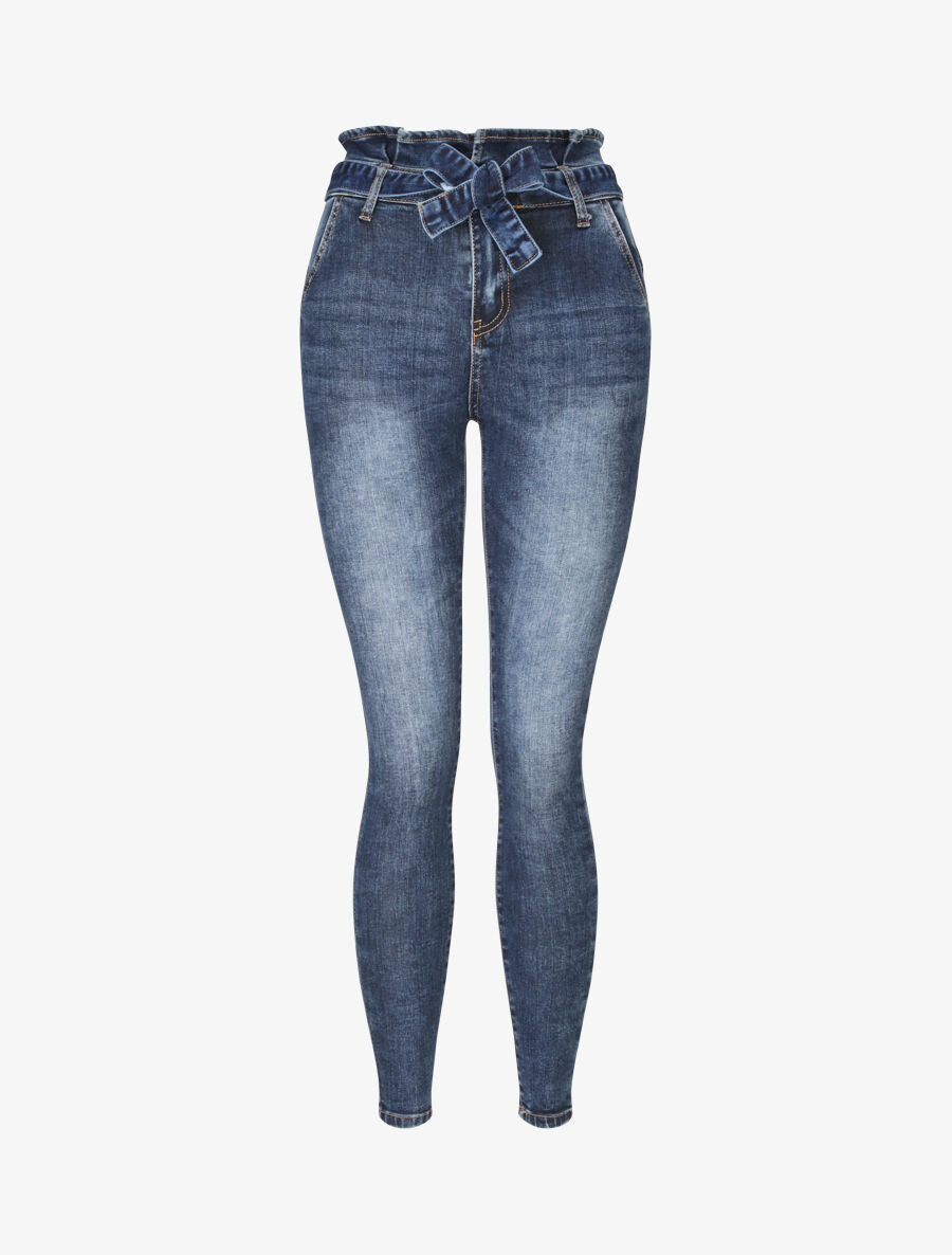 Jean ultra skinny à taille haute volantée - Bleu - 4