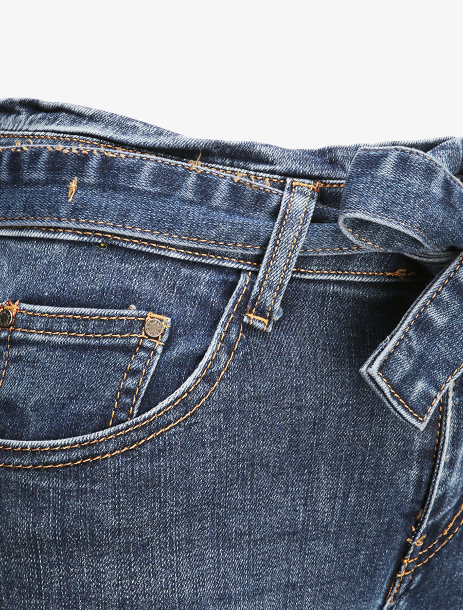 Jean skinny à ceinture à nouer - Bleu denim - 3