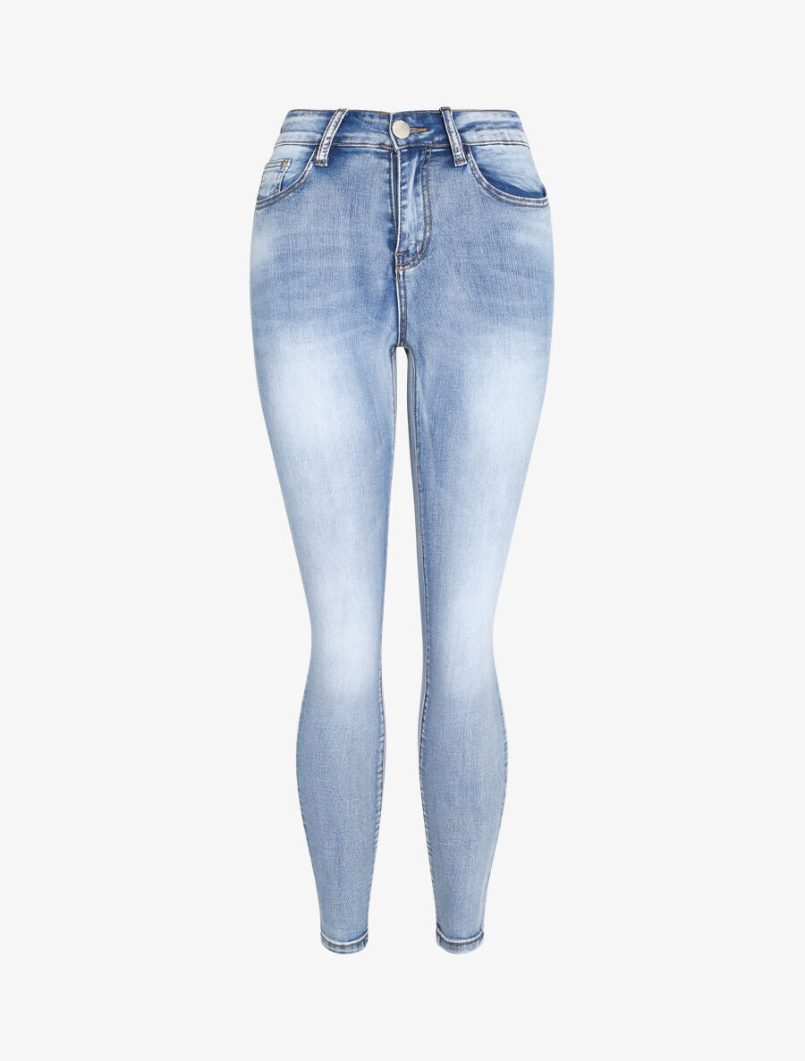 Jean push up délavé à taille haute - Bleu - 1