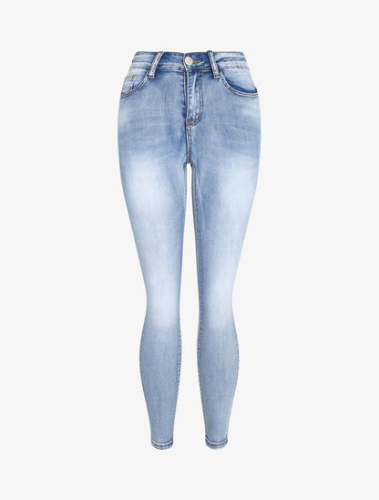 Jean push up délavé à taille haute - Bleu - 1