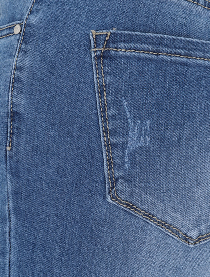 Jean skinny grande taille délavé et griffé - Bleu - 3
