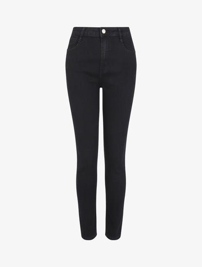 Jean skinny grande taille uni à taille haute - Noir - 1