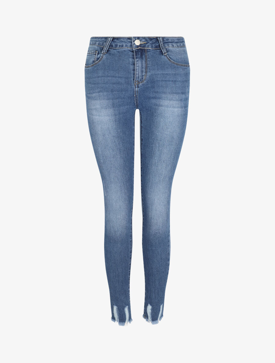Jean skinny à bords griffés - Bleu - 1