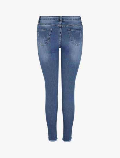 Jean déchiré à bords coupe franche - Bleu - 4