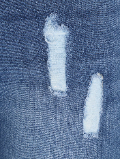 Jean déchiré à bords coupe franche - Bleu - 6