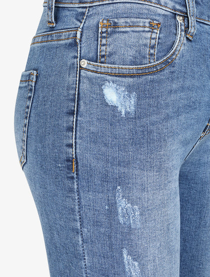 Jean skinny à éraflures et bords effilochés - Denim brut - 3