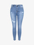 Jean push up skinny à déchirures et légérement délavé - Bleu denim - 1