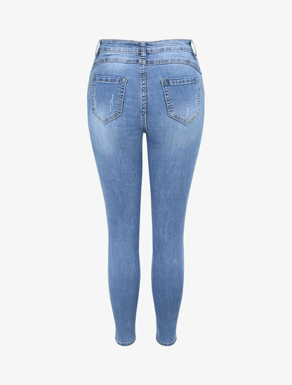 Jean push up skinny à déchirures et légérement délavé - Bleu denim - 2