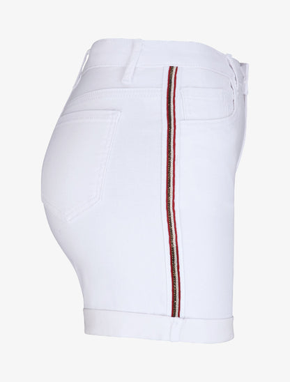 Short à revers et bandes strassées - Blanc - 3
