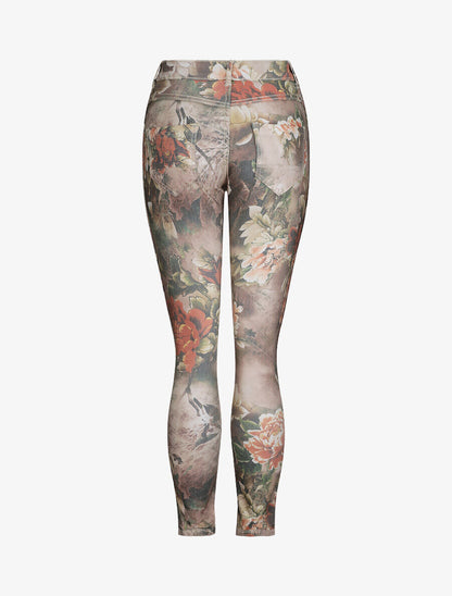 Jean réversible slim taille haute effet froissé imprimé fleuri - Kaki - 4