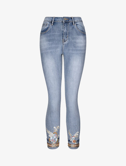 Pantacourt slim à revers orné de broderies et de sequins - Bleu clair - 4