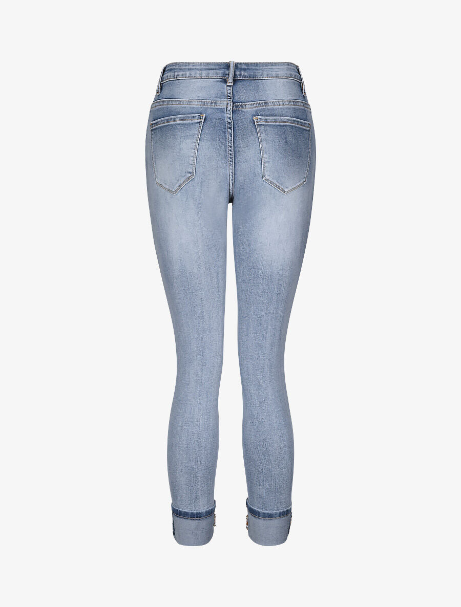Pantacourt slim à revers orné de broderies et de sequins - Bleu clair - 2
