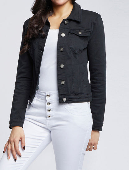 Veste courte en jean - Noir - 4