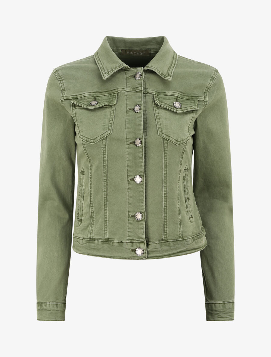 Veste courte en jean - Kaki - 4