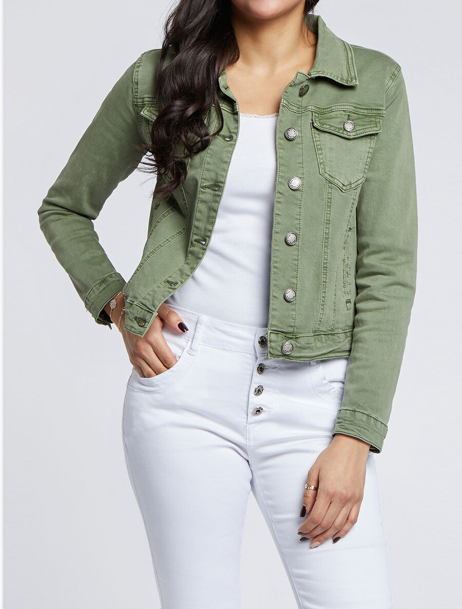 Veste courte en jean - Kaki - 1