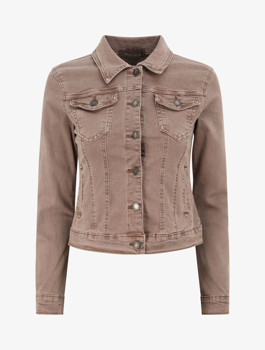 Veste courte en jean - Marron - 4