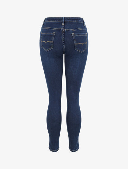 Jean skinny uni à taille haute - Bleu foncé - 2