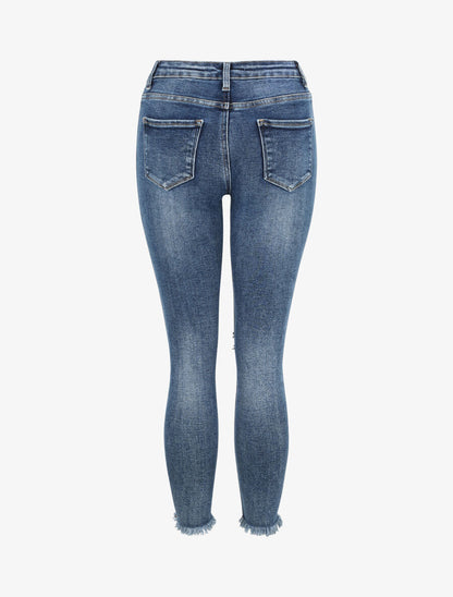 Jean skinny déchiré et à bords effilochés - Bleu denim - 2