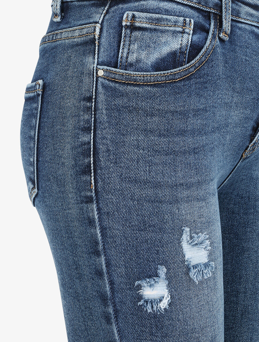 Jean skinny déchiré et à bords effilochés - Bleu denim - 3