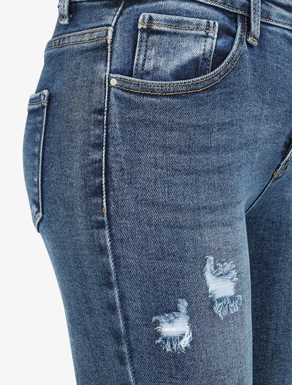 Jean skinny déchiré et à bords effilochés - Bleu denim - 3