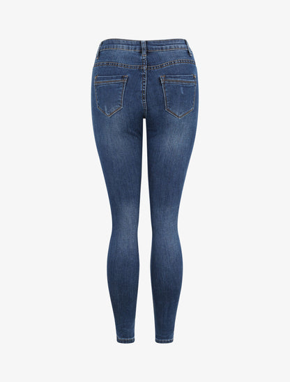 Jean skinny taille haute et délavé - Bleu - 2