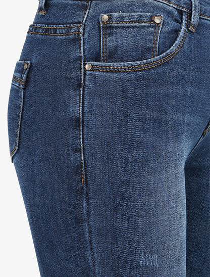 Jean skinny taille haute et délavé - Bleu - 3