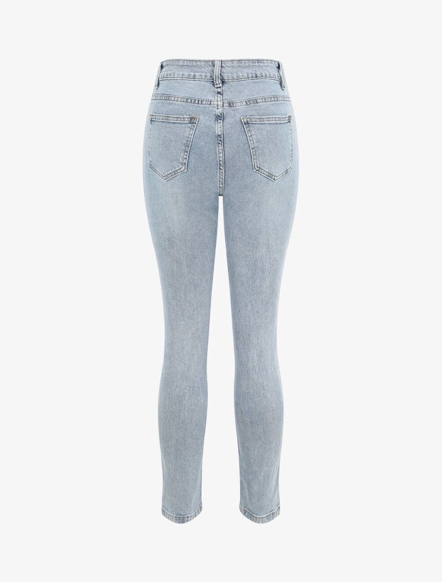 Jean skinny taille haute délavé et déchiré - Bleu clair - 2