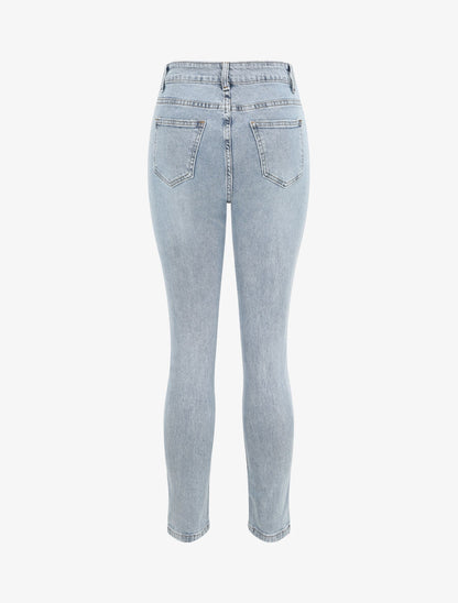 Jean skinny taille haute délavé et déchiré - Bleu clair - 2