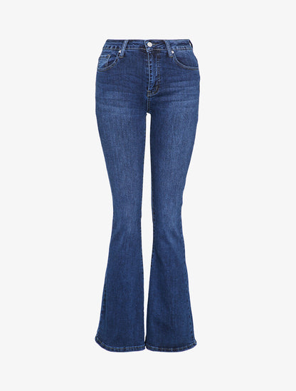 Jean flare légèrment délavé - Bleu denim - 1