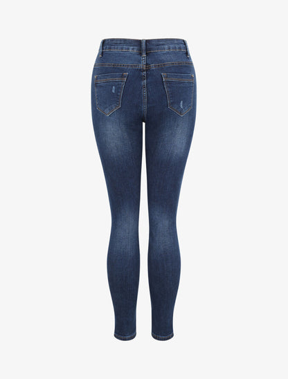 Jean grande taille skinny délavé à taille haute - Bleu - 2