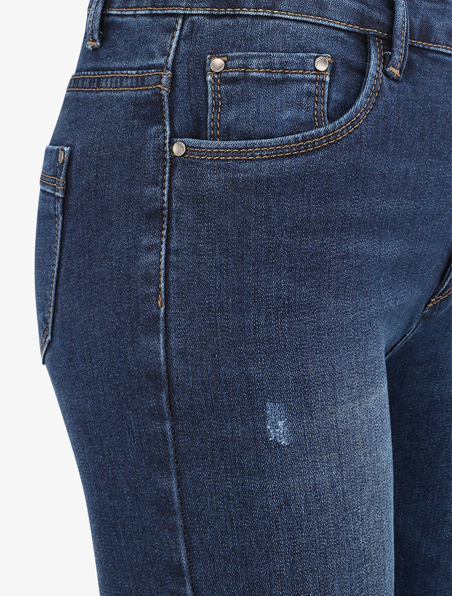 Jean grande taille skinny délavé à taille haute - Bleu - 3