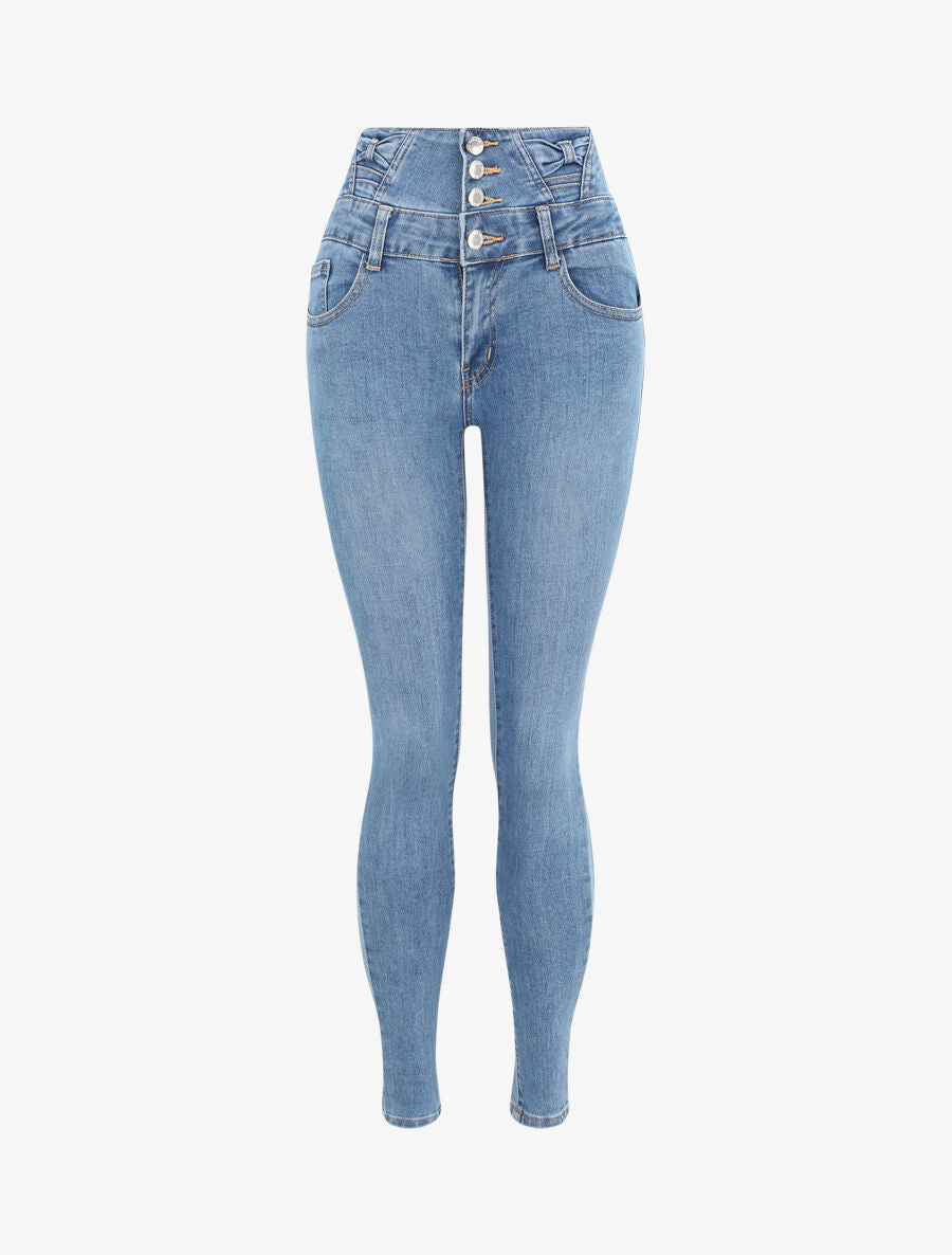 Jean skinny à taille empire à noeud - Bleu - 4