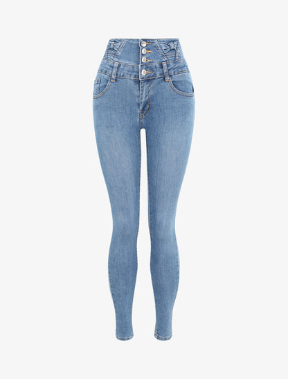 Jean skinny à taille empire à noeud - Bleu - 4