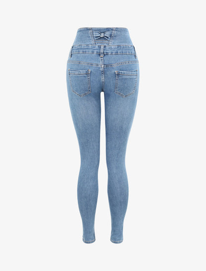 Jean skinny à taille empire à noeud - Bleu - 2