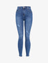 Jean skinny taille haute à déchirures - Bleu denim - 1