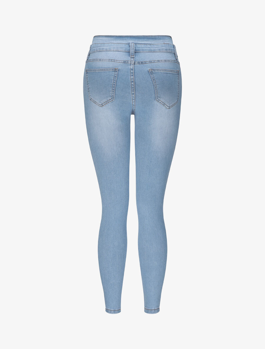 Jean slim taille haute boutonnée - Bleu - 2
